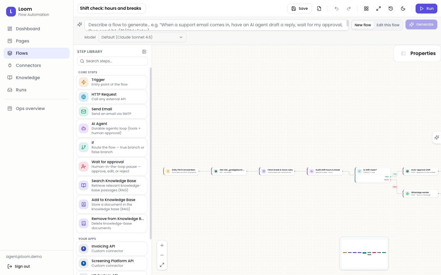 Loom-builder met de dienstcontrole en een If-vertakking